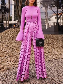 TWOTWINSTYLE Solid Designer Wide Leg Pants For Women High Waist Hollow Out Loose Casual Dot Trousers Female Fashion Clothes New