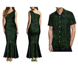 Summer Ladies One-Shoulder Long Dress Slim Fishtail Skirt Men'S Shirt Polynesian Couple Set Custom Tribal Floral Print