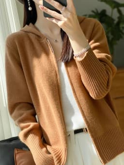 100% Merino Wool Cardigan Sweater Autumn Winter Women Zipper Hoodie Long Sleeve Pure Colors Cashmere Knitwear Female Clothing