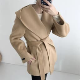 Hooded Jacket Ladies Elegant Solid Color Lace Up Woolen Jacket Outerwear Vintage Woolen Coat Women Autumn Winter Blend Wool Coat