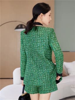Women's Autumn Winter 2023 Tweed Suit Small Fragrant Style Wool Spliced Blazer Coat Office Lady Top Green Elegant Outwear