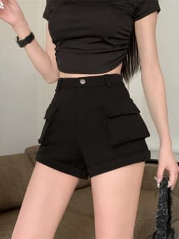 Zoki Korean Casual Cargo Shorts Women Pockets High Waist Streetwear Shorts Summer All Match Lady Simple Solid Slim Cargo Shorts