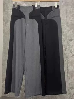 Chestnut 2023 Spring NewDesign Sense Color Contrast Patchwork Suit Pants Women's High Waist Slimming Loose Wide Leg Mop Pants