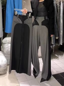 Chestnut 2023 Spring NewDesign Sense Color Contrast Patchwork Suit Pants Women's High Waist Slimming Loose Wide Leg Mop Pants