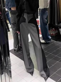Chestnut 2023 Spring NewDesign Sense Color Contrast Patchwork Suit Pants Women's High Waist Slimming Loose Wide Leg Mop Pants