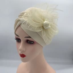 2023 New Feather Flower Turban Hats for Women Female Headwrap Ready to Wear Hijab Caps Muslim Headscarf Bonnet Turbante Mujer