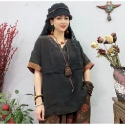 Cotton Linen T Shirt Women Vintage Art Style Loose T-shirt Casual Loose Design Short Sleeve Top Summer Trend V-neck Short Tshirt