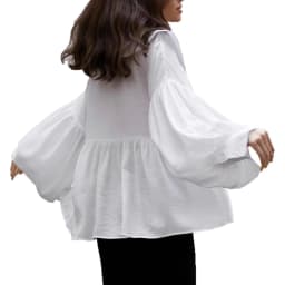 2025 Autumn Style Loose Wrinkle Top Commuter White Doll Collar Lantern Sleeve Shirt Women's Medium To Long