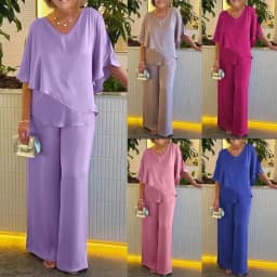 2025 Summer New Fashion Casual Irregular Suit Solid Color T Shirt Loose Wide Legs Trousers Two Piece Set Pants Sets Bat Sleeve