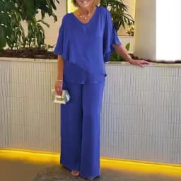 2025 Summer New Fashion Casual Irregular Suit Solid Color T Shirt Loose Wide Legs Trousers Two Piece Set Pants Sets Bat Sleeve