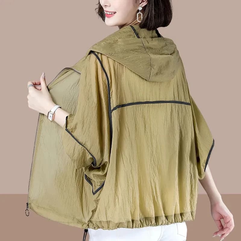 White Hooded Jacket Sunscreen Women's 2025 New Outwear Loose Long-Sleeved Summer Thin Cardigan Female Top Anti-UV Coat Khaki