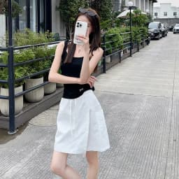 Fake 2 Piece Shorts Skirts For Women High Waist Mini White Skirt Pants Solid A- line Side Slit Lightweight Korean Summer Skirts