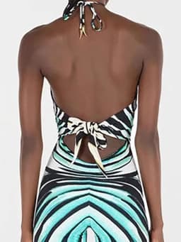 Sexy Halter Lace-Up Sleeveless Flared Jumpsuit Elegant Pattern Print Slim Party Romper Fashion Backless Hollow Out Long Playsuit