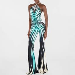Sexy Halter Lace-Up Sleeveless Flared Jumpsuit Elegant Pattern Print Slim Party Romper Fashion Backless Hollow Out Long Playsuit