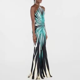 Sexy Halter Lace-Up Sleeveless Flared Jumpsuit Elegant Pattern Print Slim Party Romper Fashion Backless Hollow Out Long Playsuit