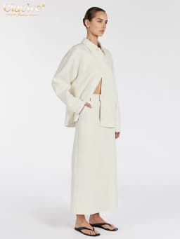 Clacive Fashion Loose White Office 2 Piece Set Women Outfit 2025 Elegant Long Sleeve Shirt With High Waist Long Skirt Set Female