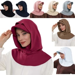 Full Coverage Bonnet Hijab with Visor Ready to Wear Modest Visor Underscarf Bonnet with Neck Cover Muslim Turban Cap