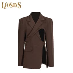 LEOSOXS Hollow Out Fashion Women's Personality Lace Up Suit Jackets Streetwear Long Sleeves Slim V Neck Formal Jackets Autumn