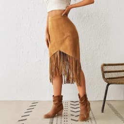 A New Cross-border Women's Clothing Style Western-style Faux Suede Velvet Tassel High-waisted A-line Skirt