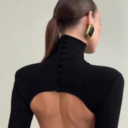 TWOTWINSTYLE Black Turtleneck Backless Maxi Dresses Female Long Sleeve Slimming Minimalist High End Style for Luxury Cocktails