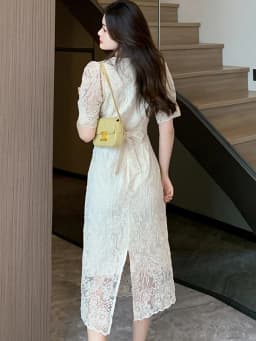 Summer White Lace Hook Flower Hollow Midi Dress Women Fashion Chic Luxury Party Evening Dress 2026 Korean Vintage Festival Dress