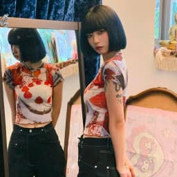 Karrram Y2k Aesthetics Mesh Tops Grunge Graphic Crop Top Korean Fashion Designer Clothes 2000s Harajuku Sheer Top E-girls Tshirt