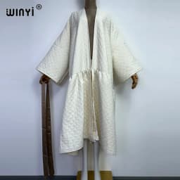 WINYI high qualityWinter Women's Long Coat Cotton Padded Jacket Casual Loose Street Style Belt Jacket Oversize dress KIMONO