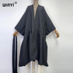 WINYI high qualityWinter Women's Long Coat Cotton Padded Jacket Casual Loose Street Style Belt Jacket Oversize dress KIMONO