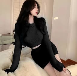 Sexy Women Slim Pullover Crop Top + High Waist Bag Hip Mini Skirt Ladies Solid Sweater Set Sweet Soft Mohair Short Skirt Suits