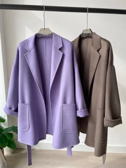 RosEvans Winter Cashmere Coat Women Mid-length Wool Coat Jackets Water Ripples New Autumn 20% Cashmere Camel Coat Commuting