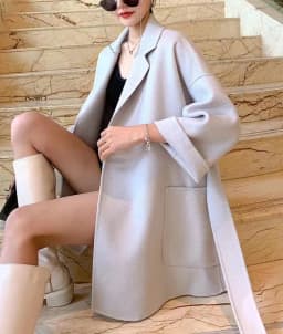 RosEvans Winter Cashmere Coat Women Mid-length Wool Coat Jackets Water Ripples New Autumn 20% Cashmere Camel Coat Commuting