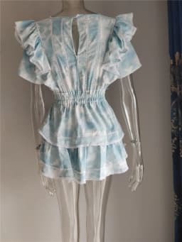 2022 Summer Short Sleeve Vocation Women White Mini Dress Holiday Lace Ruffled Dress Pink