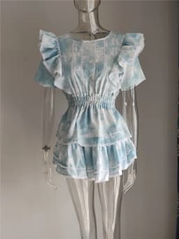 2022 Summer Short Sleeve Vocation Women White Mini Dress Holiday Lace Ruffled Dress Pink