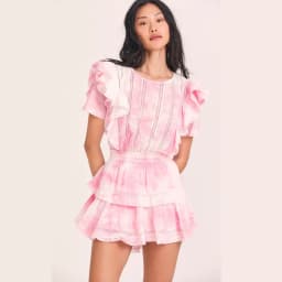 2022 Summer Short Sleeve Vocation Women White Mini Dress Holiday Lace Ruffled Dress Pink