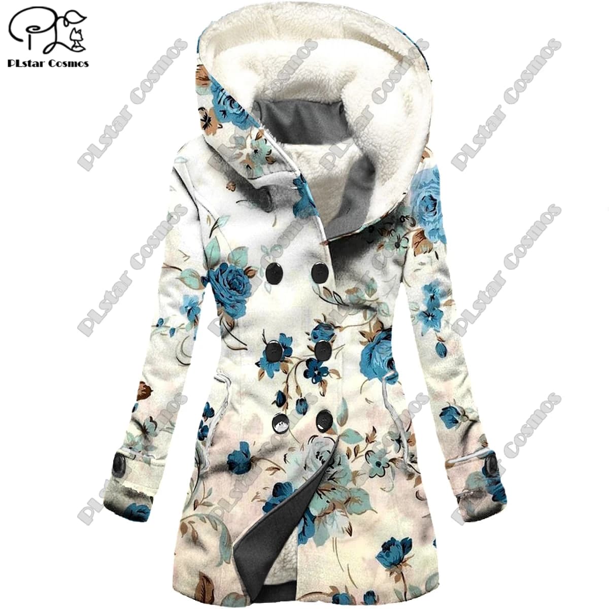 3D Printing Floral Pattern Hooded fleece jacket Warm and Cold-Proof Ladies Coat Winter Give Yourself a Casual Gift Series