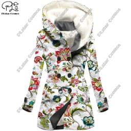 3D Printing Floral Pattern Hooded fleece jacket Warm and Cold-Proof Ladies Coat Winter Give Yourself a Casual Gift Series