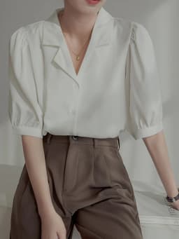 ZOKI Chiffon Women Shirts Designed Summer Puff Sleeve V Neck White OL Vintage Tops Button Up Casual Slim Female Blouse New
