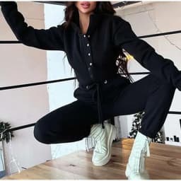 Casual Stand Collar Jumpsuits Women Autumn Winter Zipper One Piece Long Sleeve Outfit Solid Loose Drawstring Rompers Tracksuits