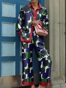 New Streetwear Women Trousers Suit 2025 Spring Autumn Vintage Two Pieces Set Elegant Female Long Sleeve Printed Loose Tracksuit