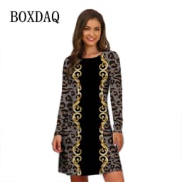 Elegant Leopard Print Women Dresses For 2022 Autumn Fashion Long Sleeve Loose Oversize Clothing Vintage Casual Mini A-Line Dress