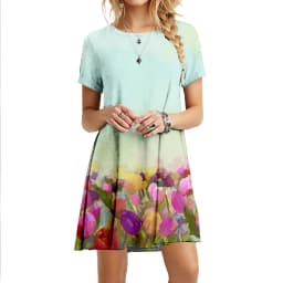 Fashion Summer Butterfly Dresses Women Elegant Short Sleeve 3D Print Loose Dress Vintage Casual Round Neck Mini Oversized Dress