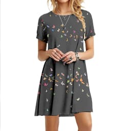Fashion Summer Butterfly Dresses Women Elegant Short Sleeve 3D Print Loose Dress Vintage Casual Round Neck Mini Oversized Dress