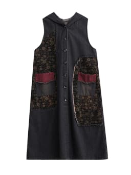 Amax luluE Autumn Long Sleeveless Clothes Womens Fashion Loose Hooded Denim Vest Ladies Casual Printed Coats Vintage Waistcoats