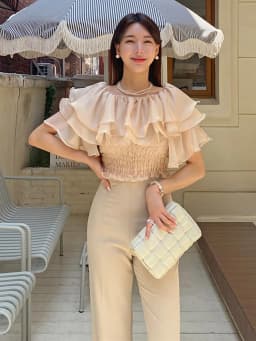 2026 Spring/Summer Sweet and Fashion Lyocell Double Layer Lotus Collar Tops Lightweight Rayon Shirt Stretch Slash Neck Shirt