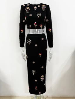 HIGH STREET Newest 2026 Designer Runway Suit Set Women's O-neck Zip Back Cropped Tops Long Skirt Set 2pcs