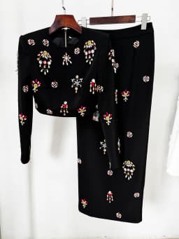 HIGH STREET Newest 2026 Designer Runway Suit Set Women's O-neck Zip Back Cropped Tops Long Skirt Set 2pcs