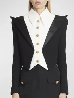 HIGH STREET Newest 2026 Designer Jacket Women's Black White Color Block Double Collars Cropped Blazer