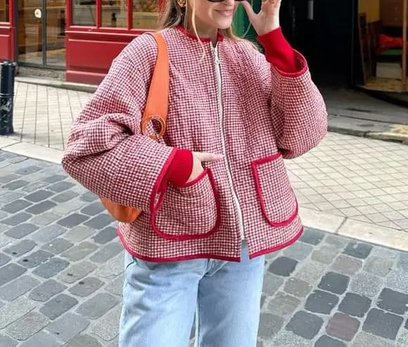 Womens Zip Up Jacket Fashion Vintage Floral/Striped Lightweight Quilted Long Sleeve Winter Casual Outwear 2024 New Streetwear