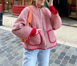 Womens Zip Up Jacket Fashion Vintage Floral/Striped Lightweight Quilted Long Sleeve Winter Casual Outwear 2024 New Streetwear