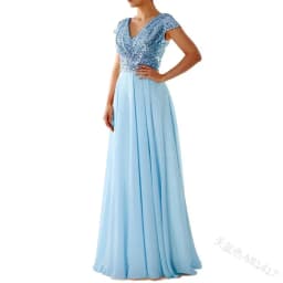 Women Banquet Long Dresses Spring Summer Deep V-Neck Luxury Sequins Slim Fit Chiffon Panels Elegant Party Evening
